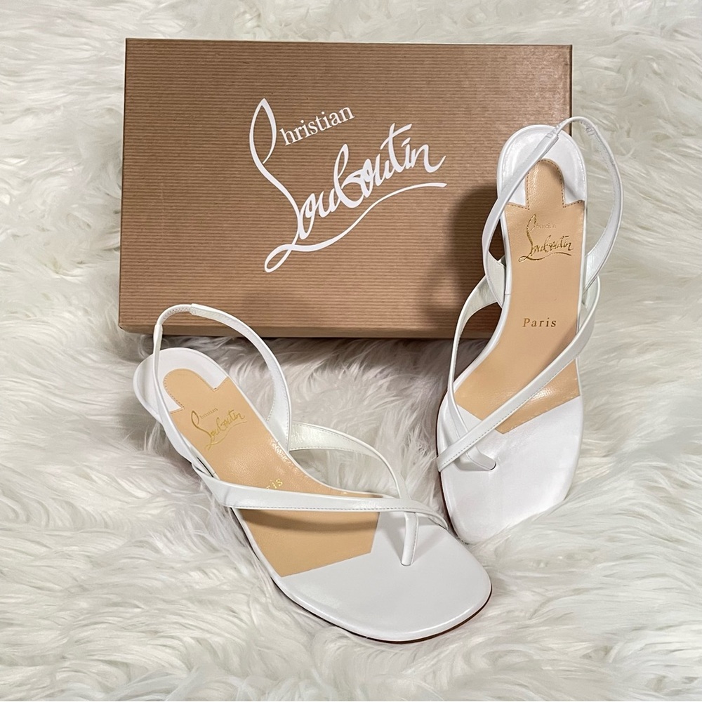CHRISTIAN LOUBOUTIN Taralita 55 Leather Slingback Thong Sandals White 38
